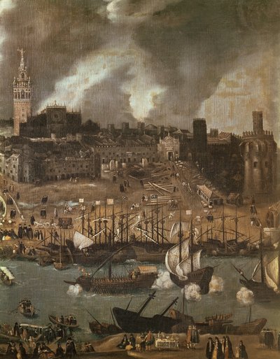 An Expedition Setting out from Seville for America in 1498 (detail) by Alonso Sánchez Coello